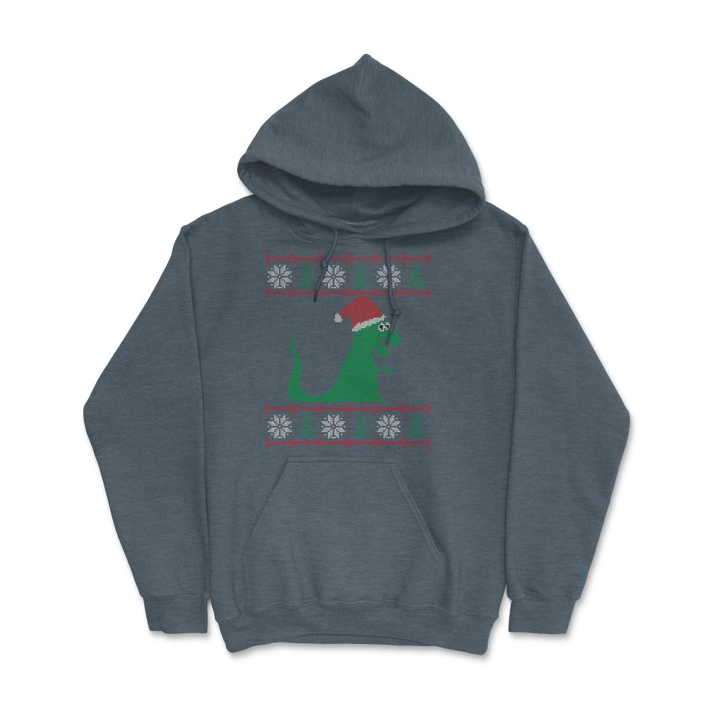 T-Rex Santa Ugly Christmas Sweater - Hoodie - Dark Grey Heather