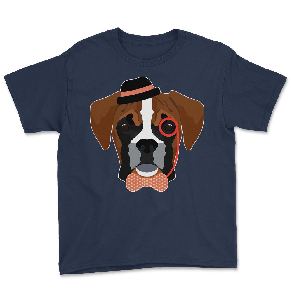 Hipster Boxer Dog - Youth Tee - Navy