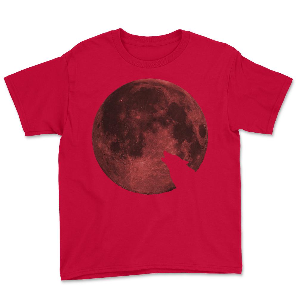 Wolf Howling Blood Moon - Youth Tee - Red