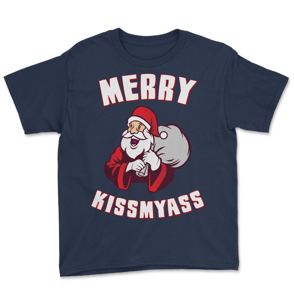 Merry Kissmyass Funny Christmas - Youth Tee - Navy