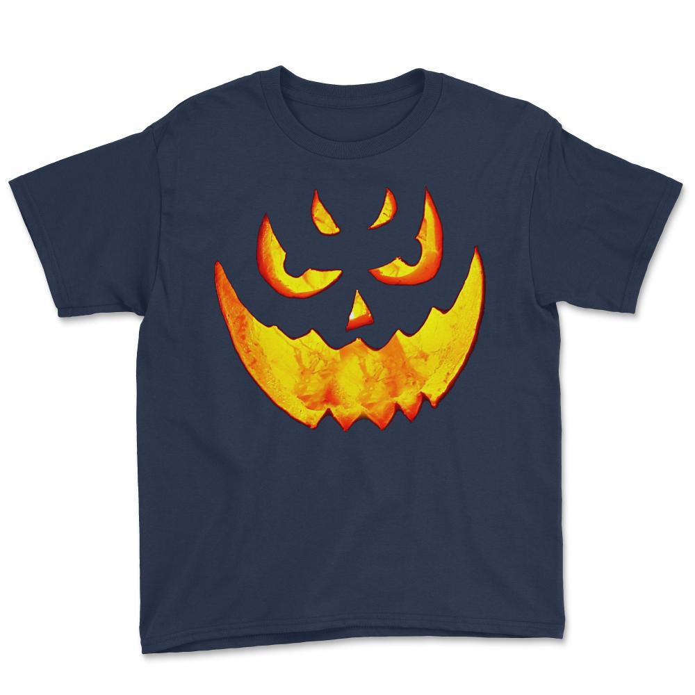 Scary Glowing Pumpkin Halloween Costume - Youth Tee - Navy