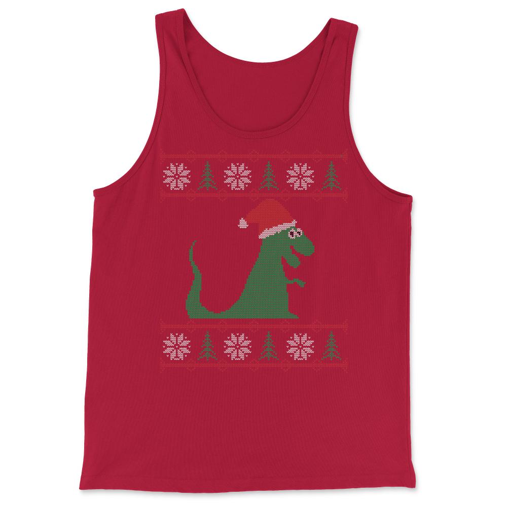 T-Rex Santa Ugly Christmas Sweater - Tank Top - Red