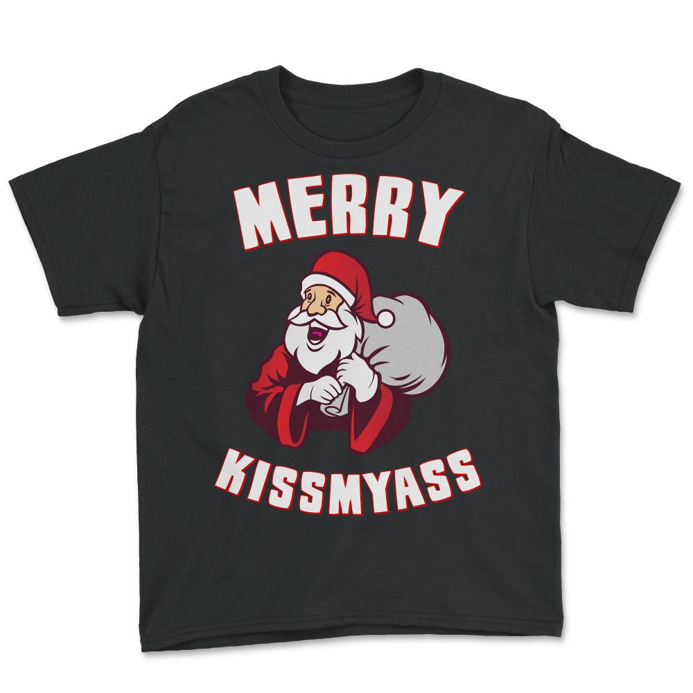 Merry Kissmyass Funny Christmas - Youth Tee - Black