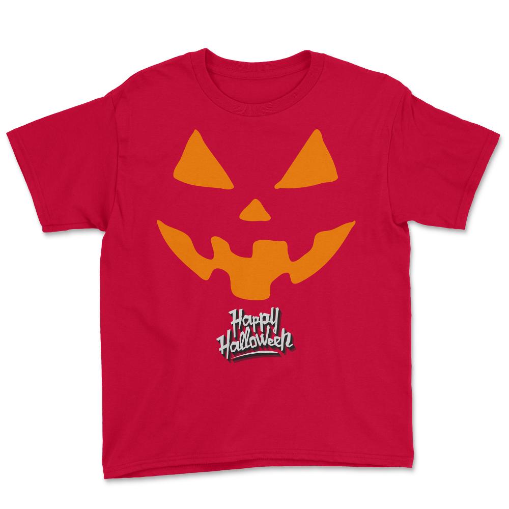 Jack-O-Lantern Pumpkin Happy Halloween - Youth Tee - Red