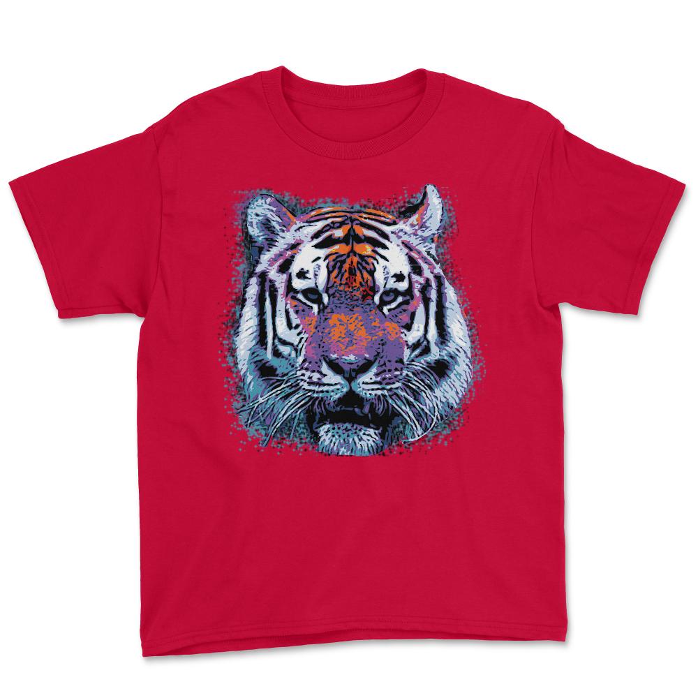 Retro 80's Tiger Face Splatter Paint - Youth Tee - Red