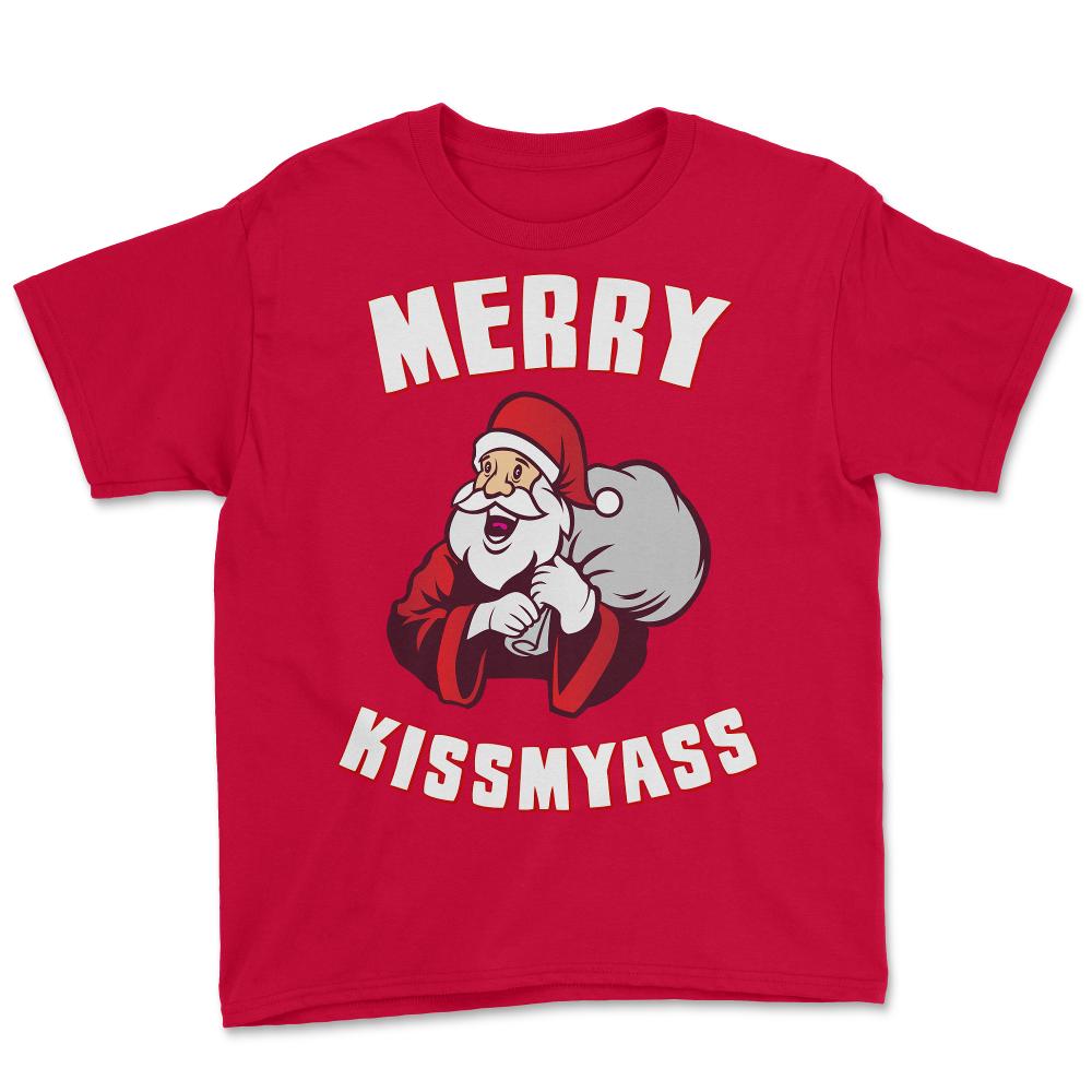 Merry Kissmyass Funny Christmas - Youth Tee - Red