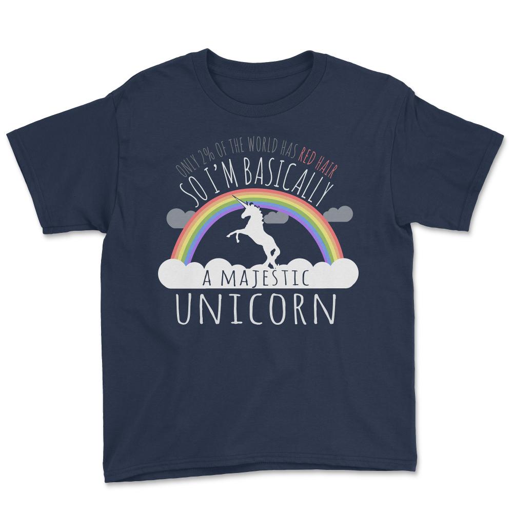 Red Hair Majestic Unicorn Funny Redhead - Youth Tee - Navy