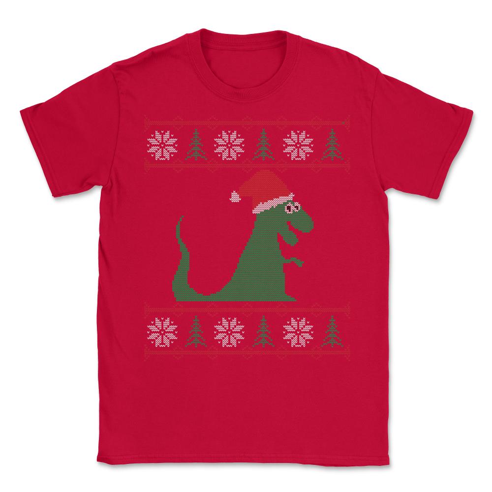 T-Rex Santa Ugly Christmas Sweater - Unisex T-Shirt - Red