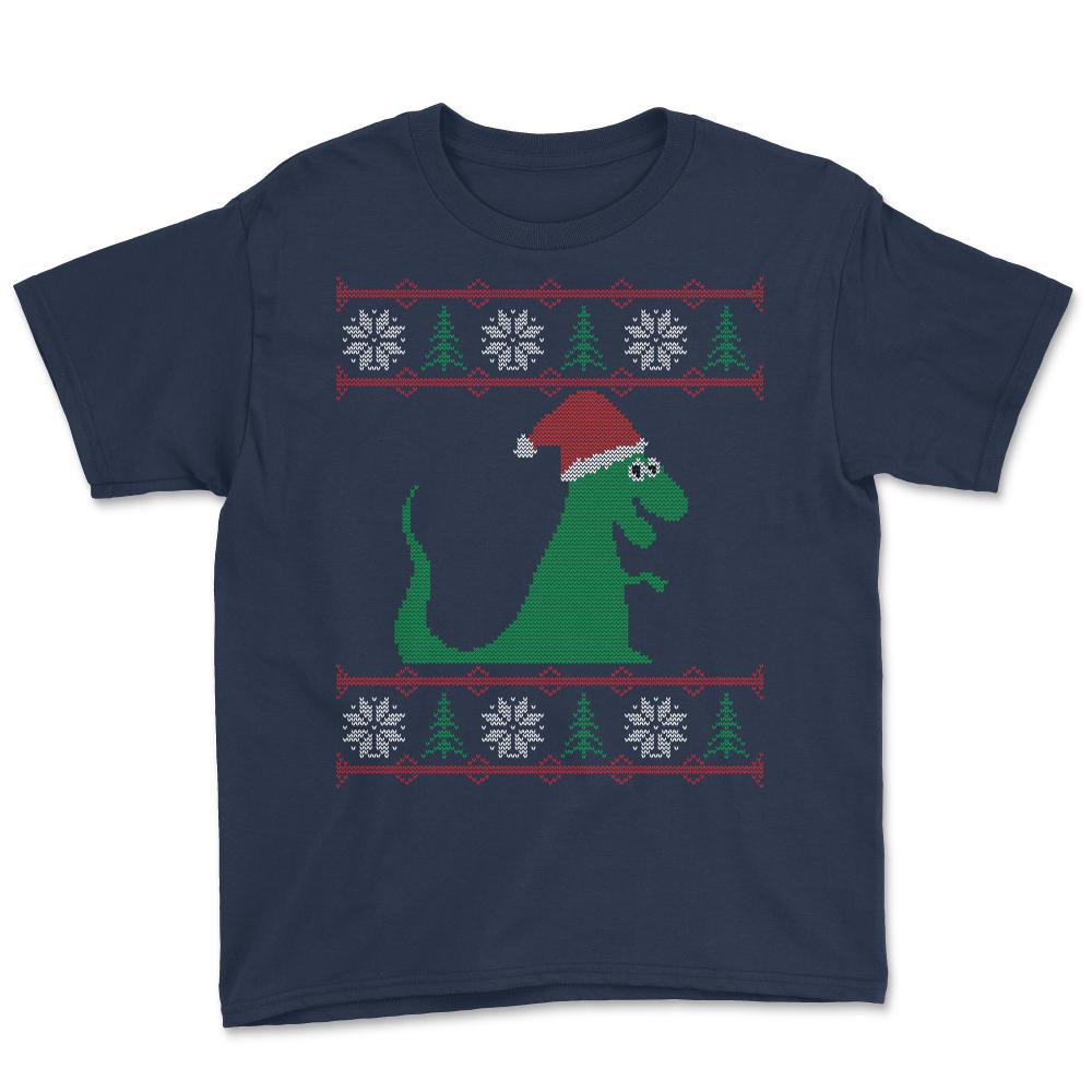 T-Rex Santa Ugly Christmas Sweater - Youth Tee - Navy