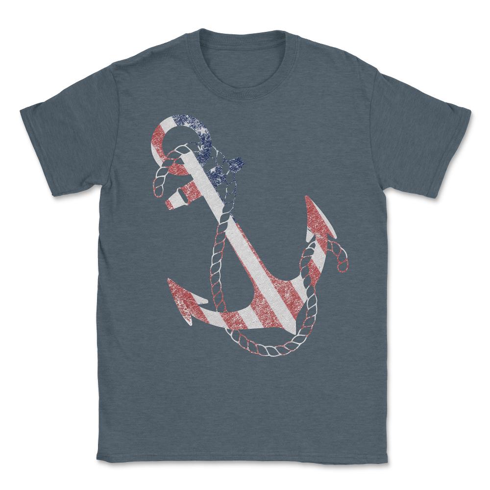 Retro USA Flag Anchor - Unisex T-Shirt - Dark Grey Heather