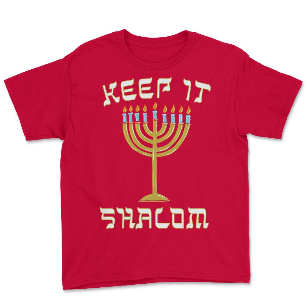 Keep is Shalom Hanukkah Menorah - Youth Tee - Red