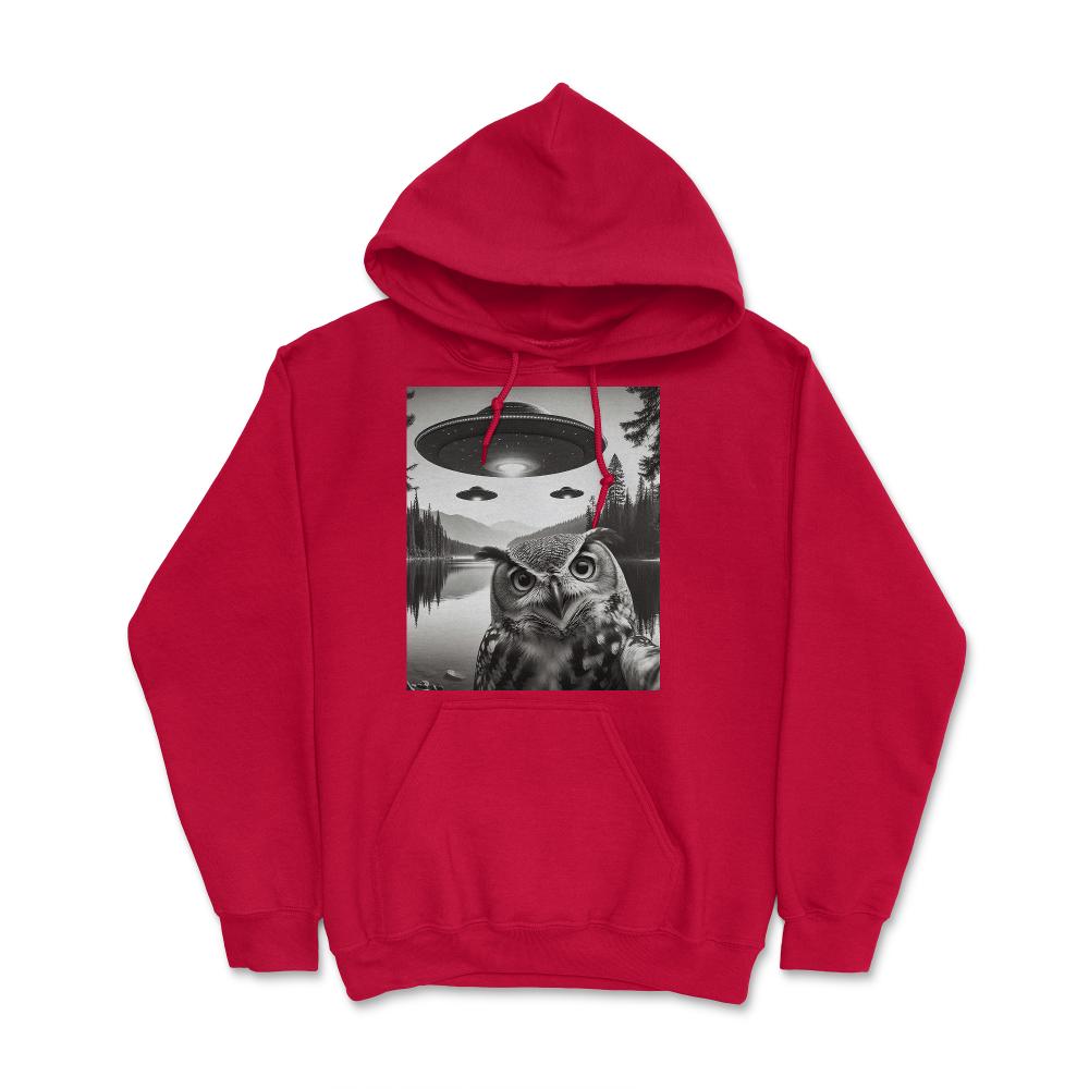 Funny Graphic Owl Selfie With UFOs Weird - Hoodie - Red