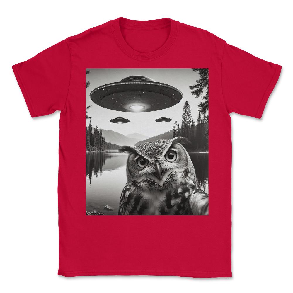 Funny Graphic Owl Selfie With UFOs Weird - Unisex T-Shirt - Red
