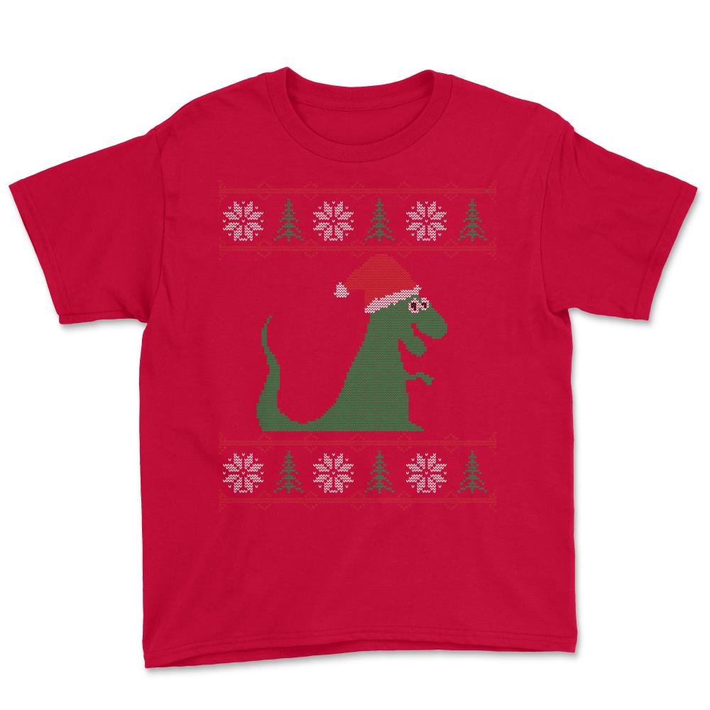 T-Rex Santa Ugly Christmas Sweater - Youth Tee - Red
