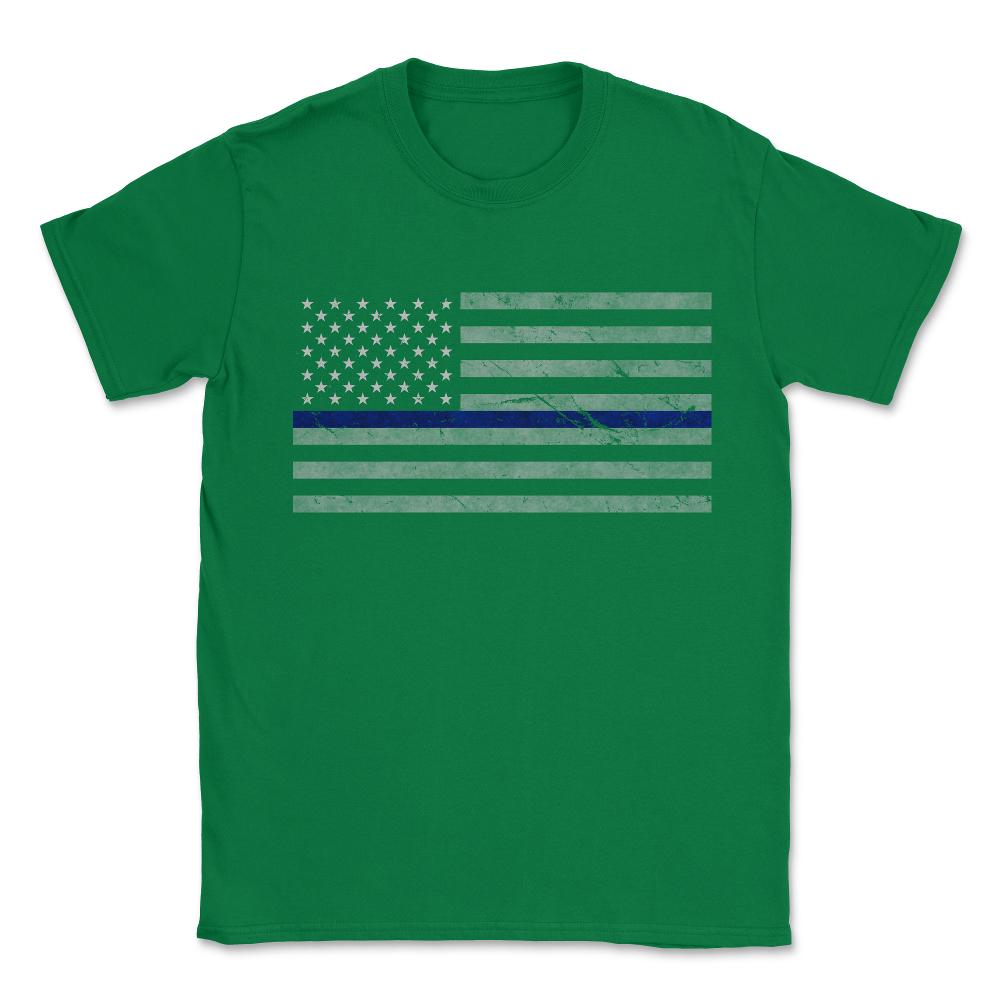 Thin Blue Line US Flag Unisex T-Shirt - Green