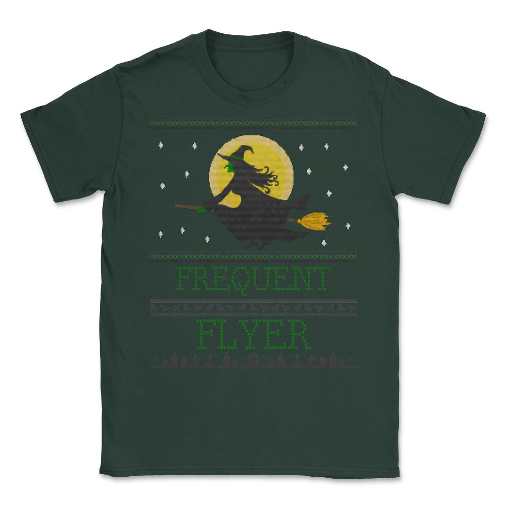 Frequent Flyer Ugly Halloween Witch Sweater Unisex T-Shirt - Forest Green