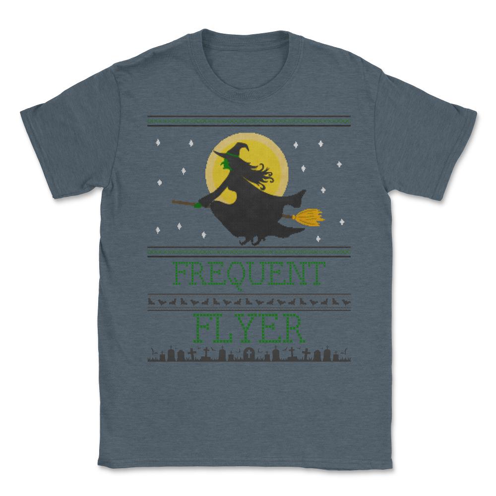 Frequent Flyer Ugly Halloween Witch Sweater Unisex T-Shirt - Dark Grey Heather