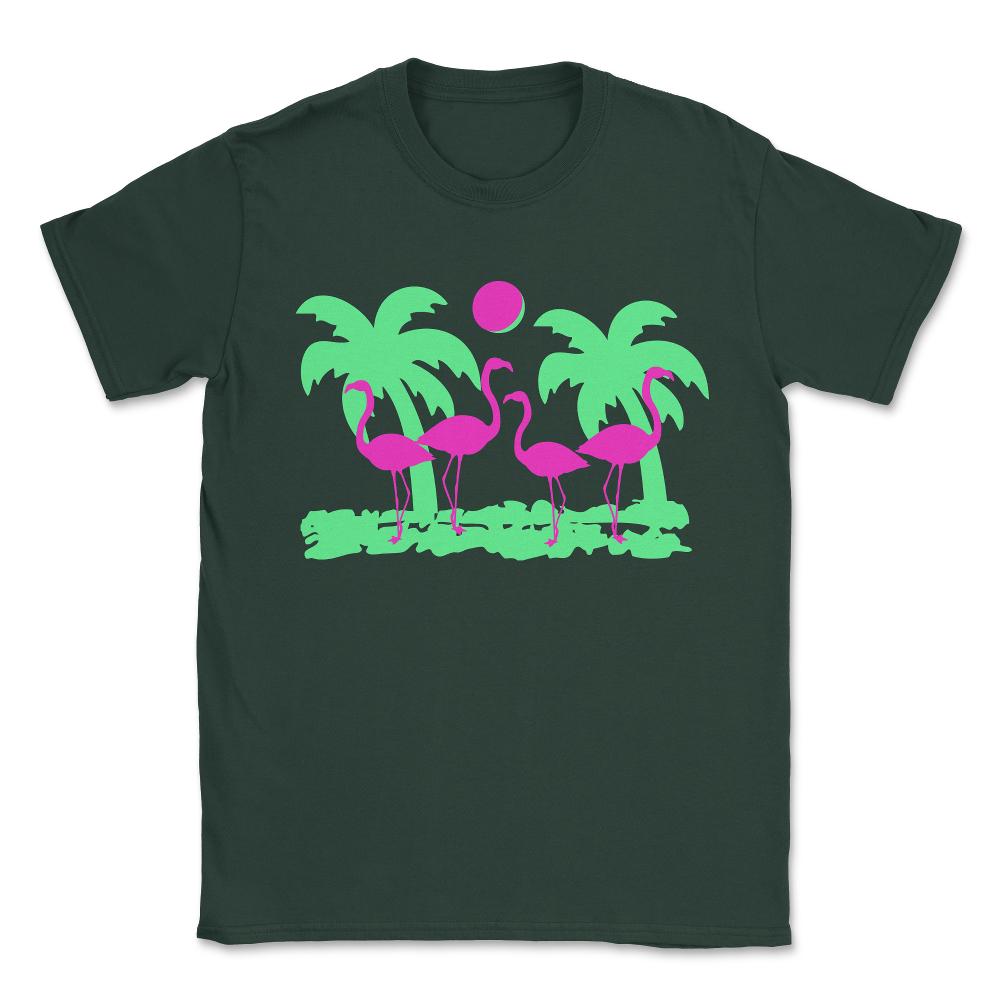 Pink Flamingos Unisex T-Shirt - Forest Green