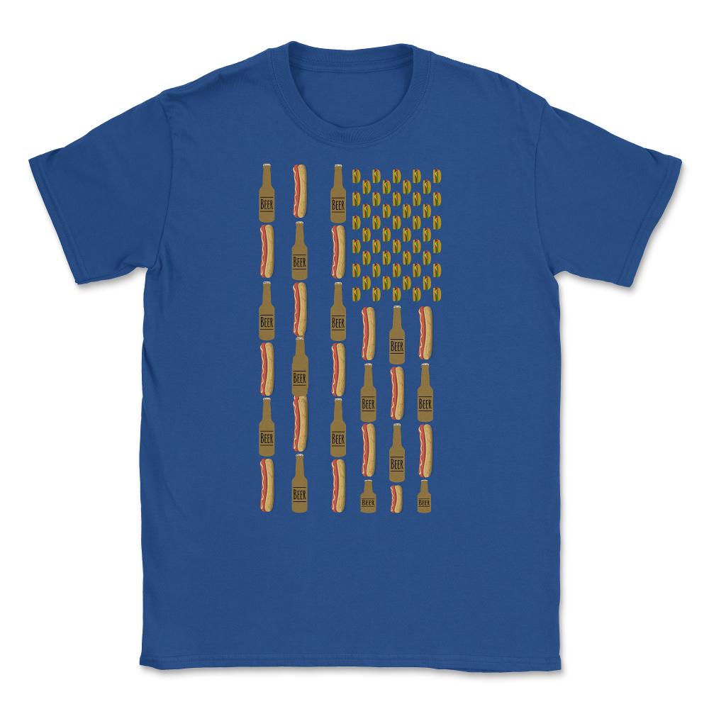 Hot Dogs Beer Flag 4th of July Unisex T-Shirt - Royal Blue