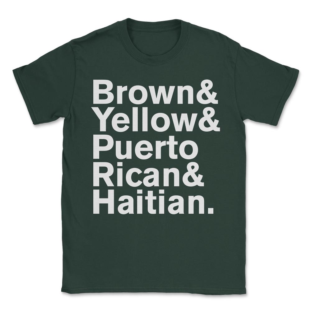 Brown Yellow Puerto Rican Haitian Unisex T-Shirt - Forest Green
