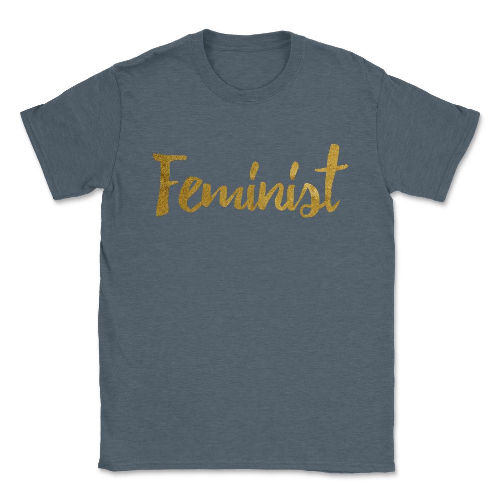 Feminist Gold Script Unisex T-Shirt - Dark Grey Heather