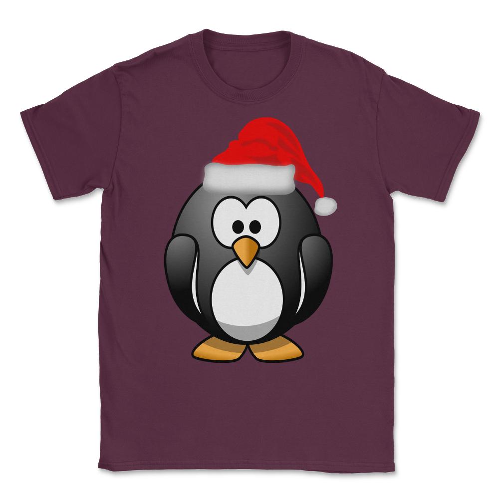 Christmas Santa Penguin Unisex T-Shirt - Maroon