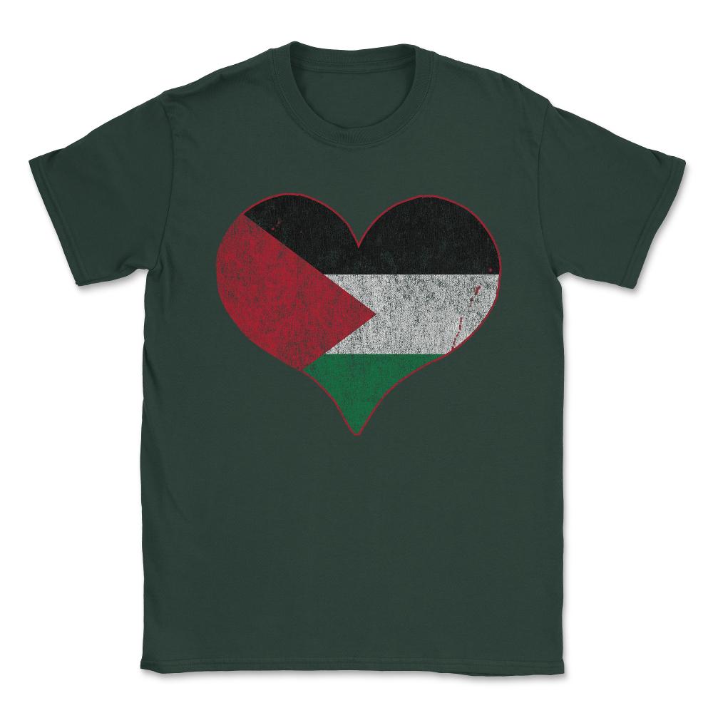 Vintage Palestine Flag Heart Unisex T-Shirt - Forest Green