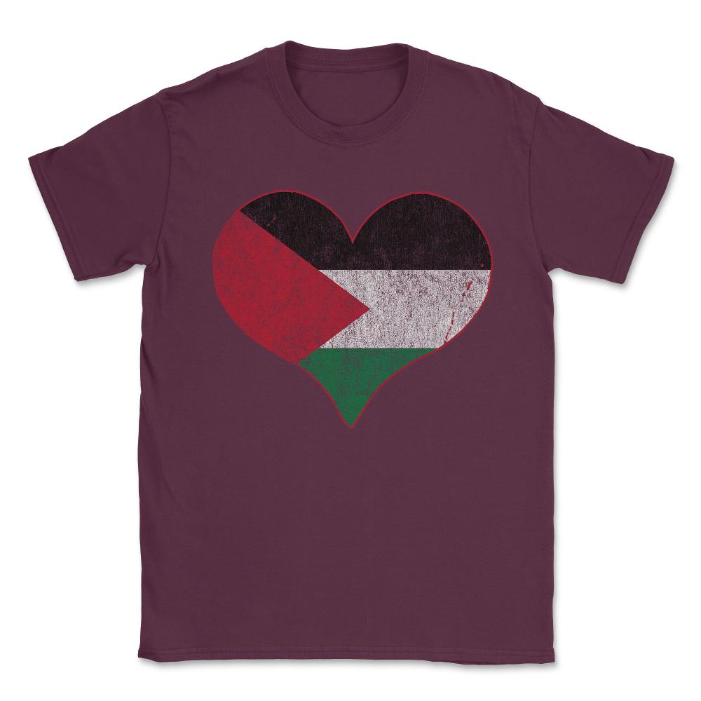 Vintage Palestine Flag Heart Unisex T-Shirt - Maroon