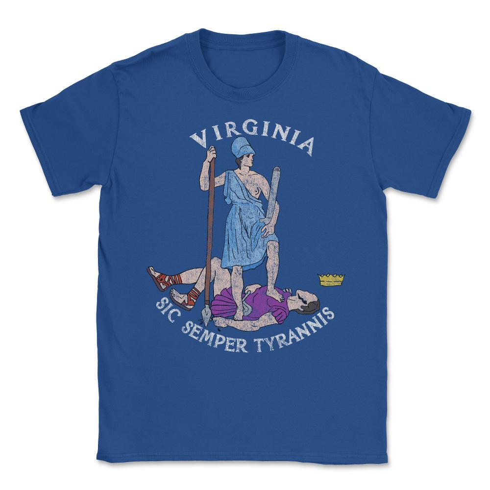 Vintage Seal of Virginia Sic Semper Tyrannis Unisex T-Shirt - Royal Blue