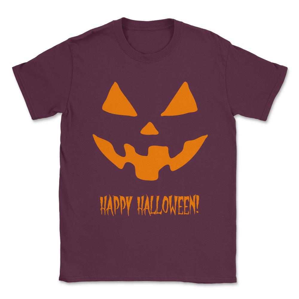 Jack-O-Lantern Happy Halloween Pumpkin Unisex T-Shirt - Maroon