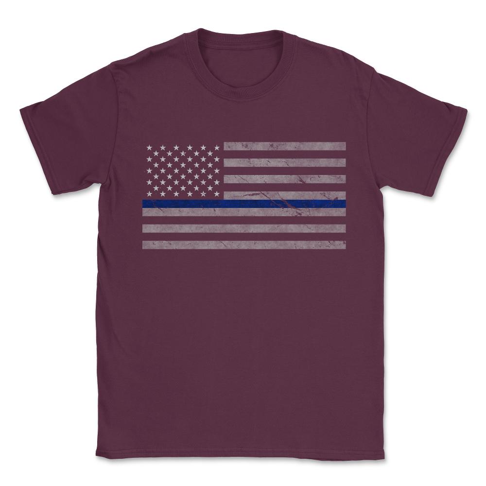Thin Blue Line US Flag Unisex T-Shirt - Maroon
