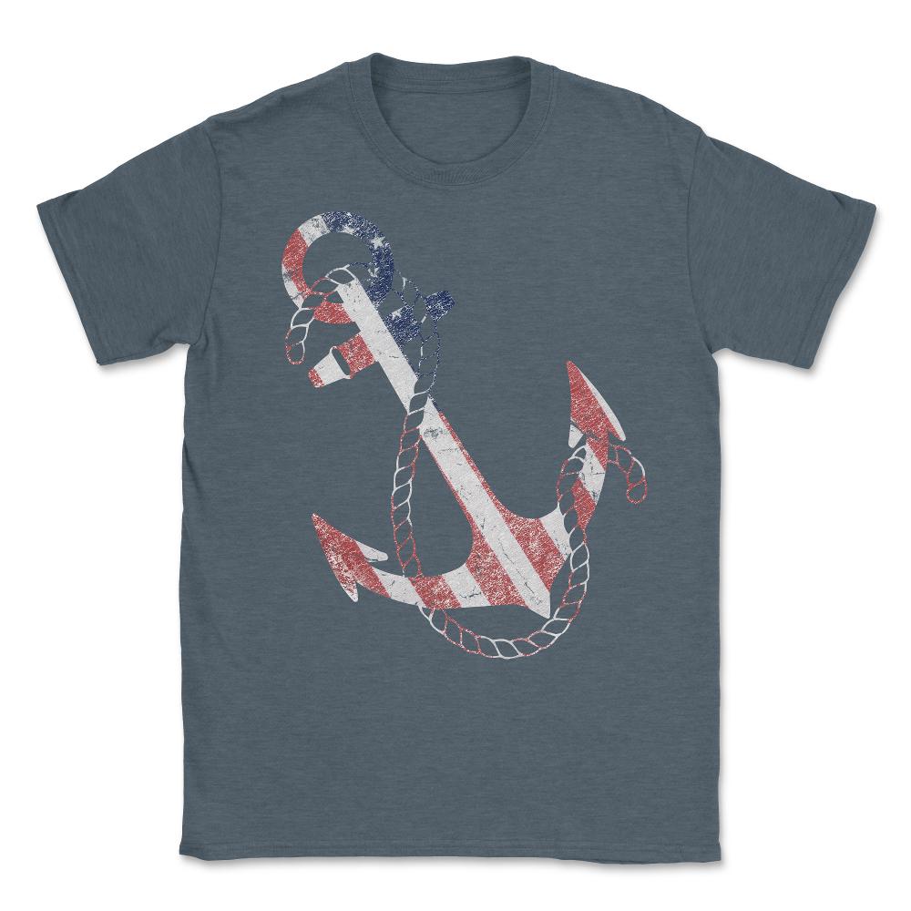 Patriotic American Flag Anchor Unisex T-Shirt - Dark Grey Heather