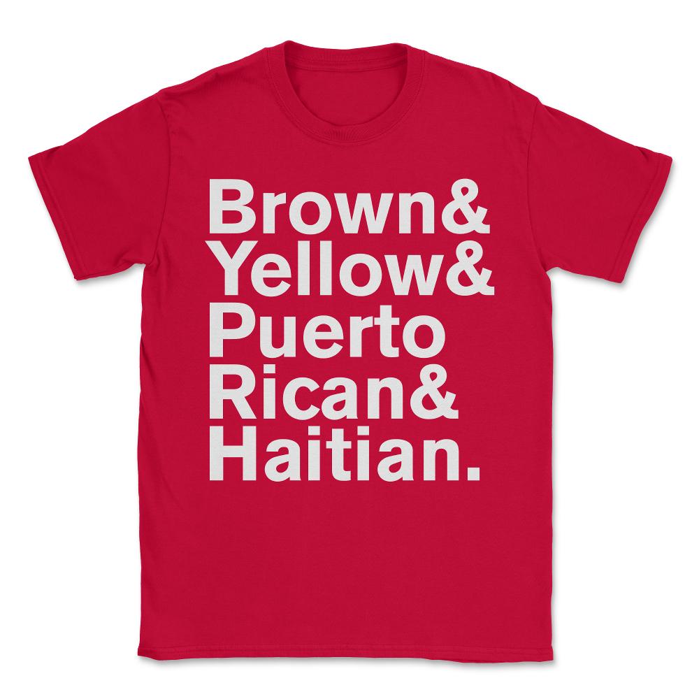 Brown Yellow Puerto Rican Haitian Unisex T-Shirt - Red