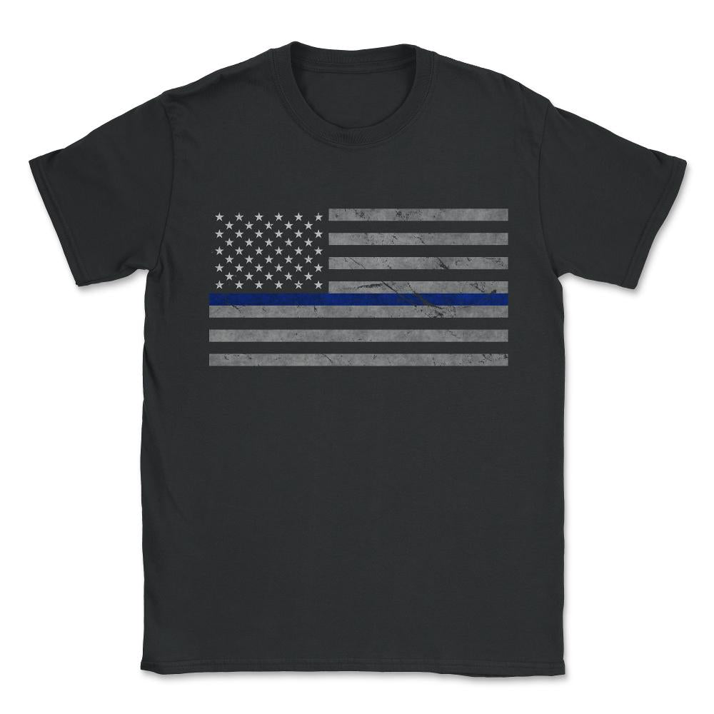 Thin Blue Line US Flag Unisex T-Shirt - Black