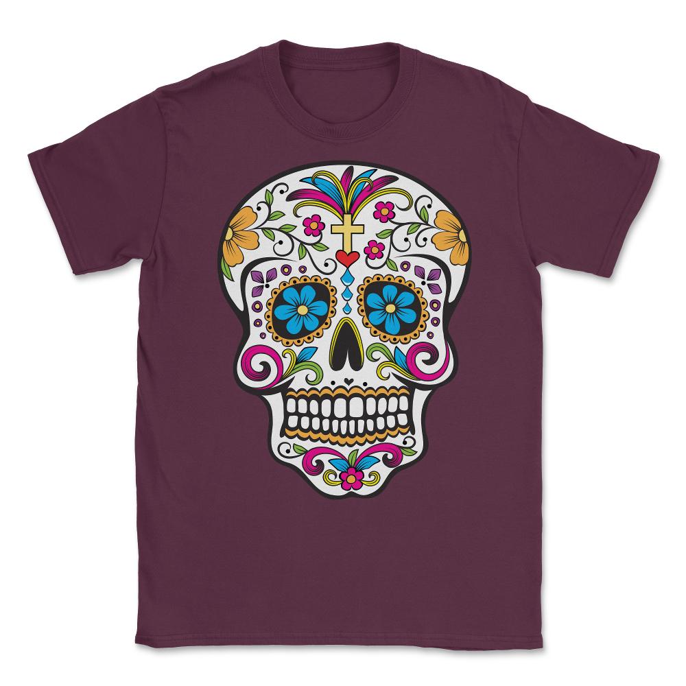 Sugar Skull Day of the Dead Unisex T-Shirt - Maroon