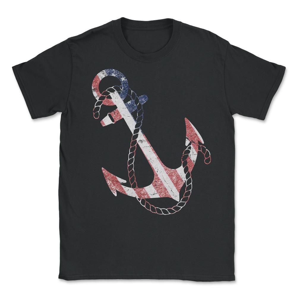 Patriotic American Flag Anchor Unisex T-Shirt - Black