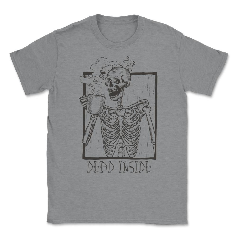 Dead Inside Skeleton Coffee Halloween Meme Unisex T-Shirt - Grey Heather