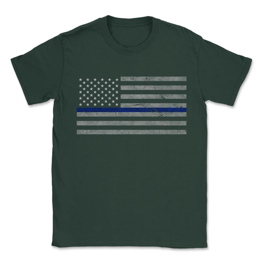 Thin Blue Line US Flag Unisex T-Shirt - Forest Green