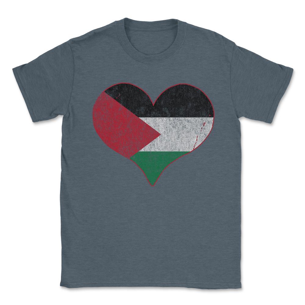 Vintage Palestine Flag Heart Unisex T-Shirt - Dark Grey Heather