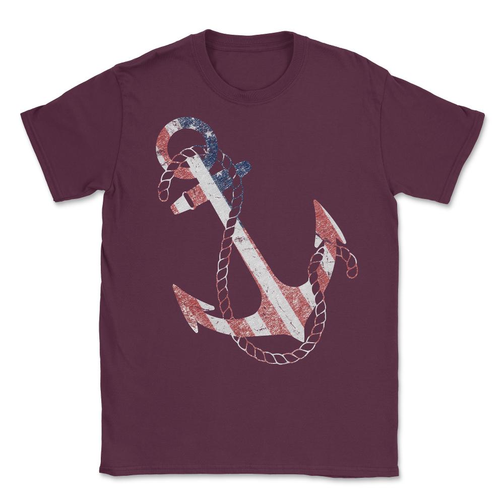 Patriotic American Flag Anchor Unisex T-Shirt - Maroon