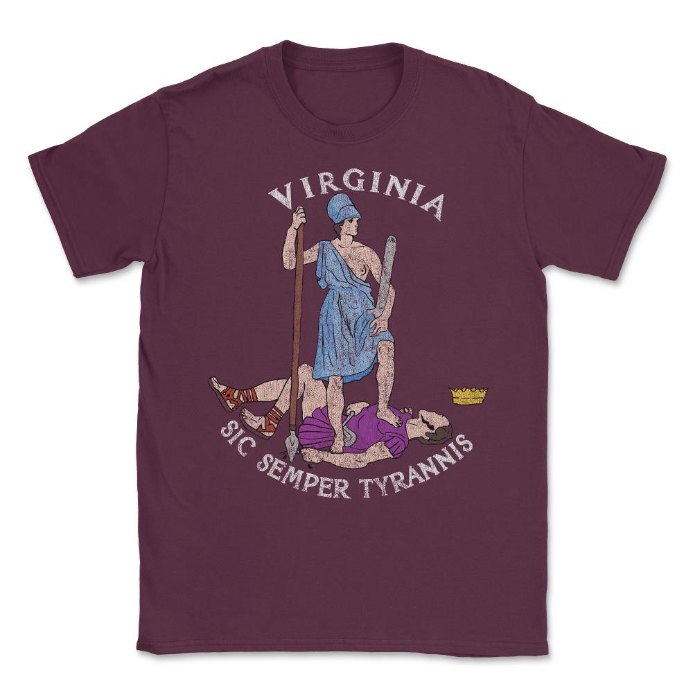 Vintage Seal of Virginia Sic Semper Tyrannis Unisex T-Shirt - Maroon