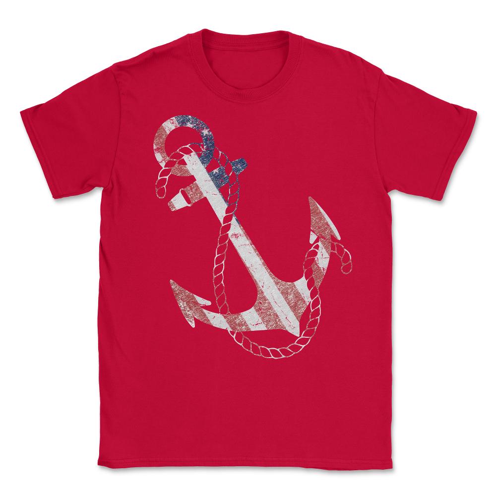 Patriotic American Flag Anchor Unisex T-Shirt - Red