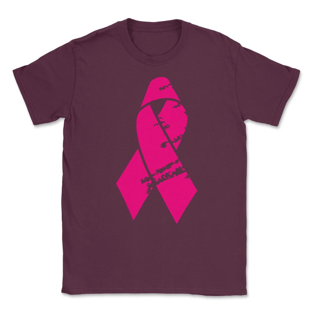 Distressed Pink Ribbon Unisex T-Shirt - Maroon