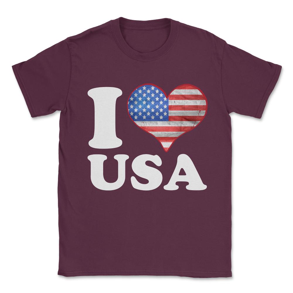 I Love the USA Patriotic Unisex T-Shirt - Maroon