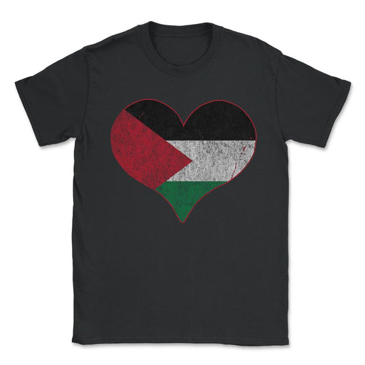 Vintage Palestine Flag Heart Unisex T-Shirt - Black