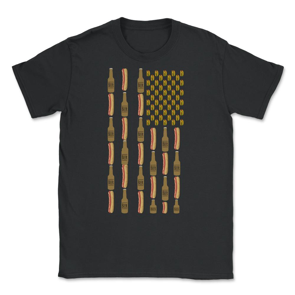 Hot Dogs Beer Flag 4th of July Unisex T-Shirt - Black