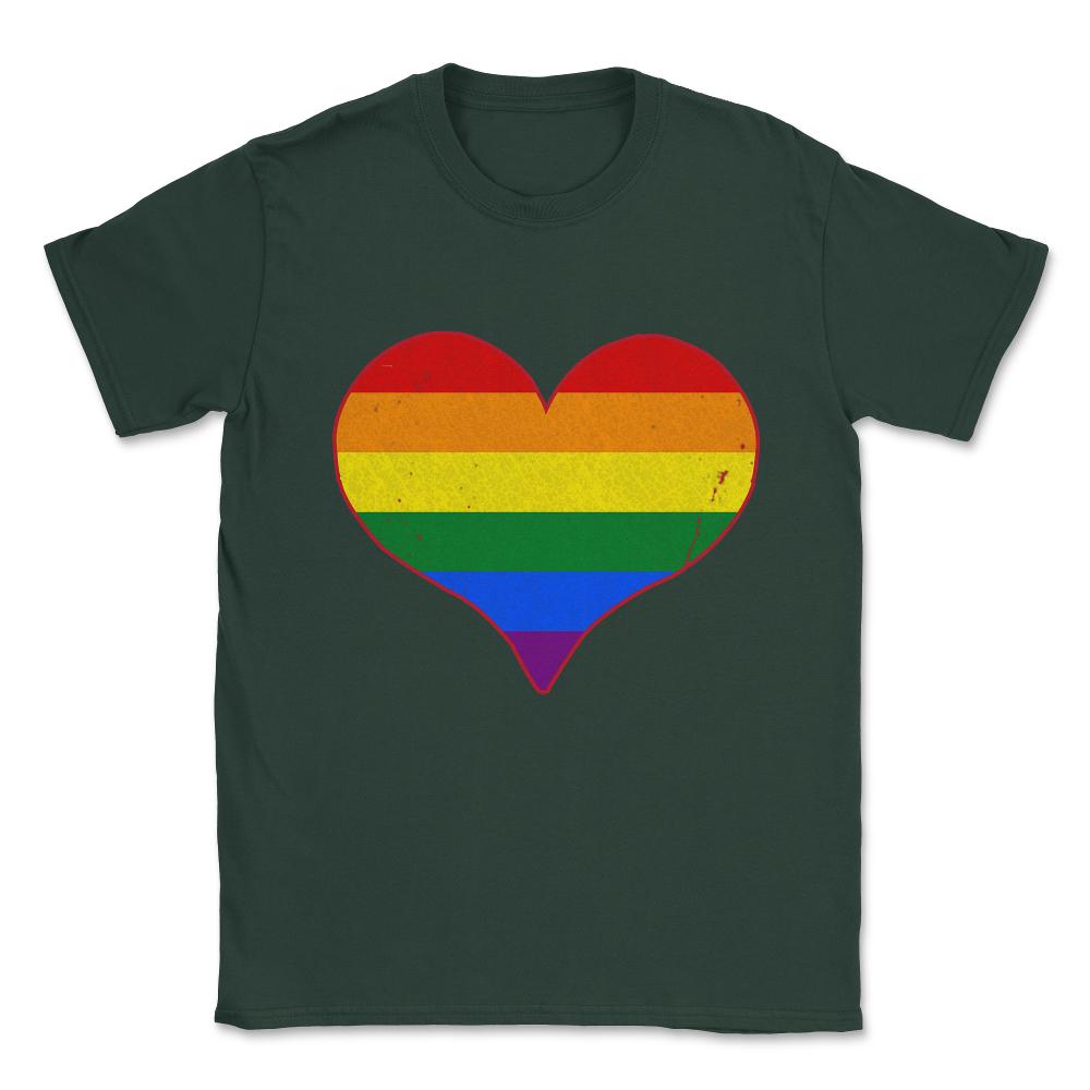 Gay Pride Love Heart Unisex T-Shirt - Forest Green