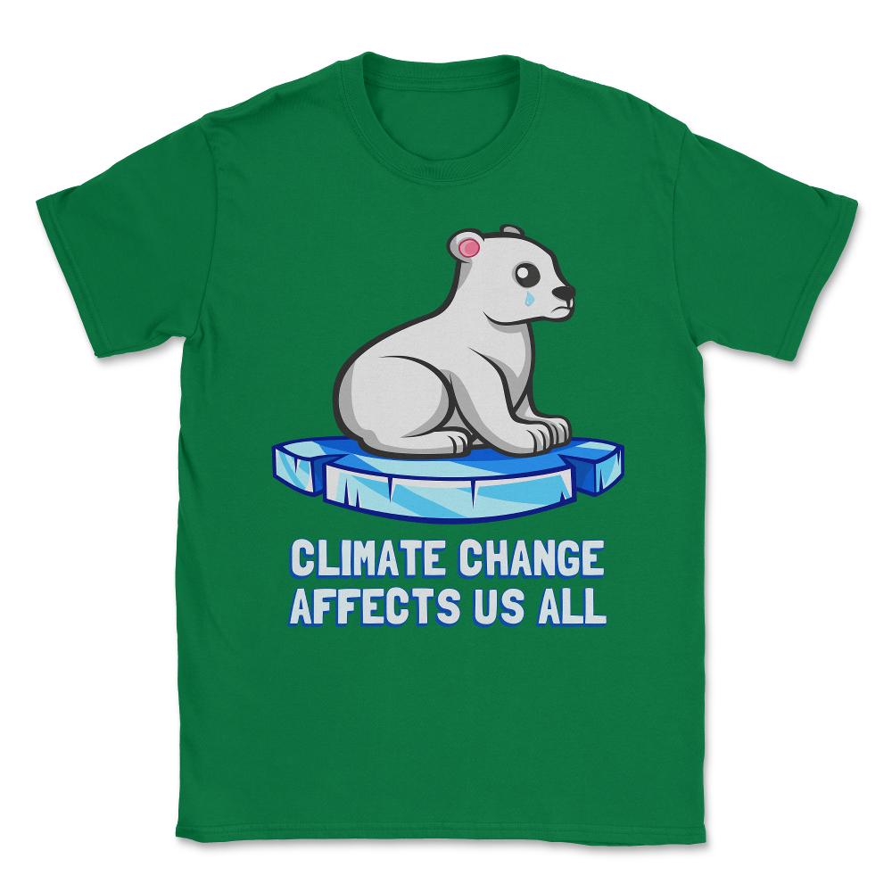 Climate Change Affects Us All Crying Polar Bear Unisex T-Shirt - Green
